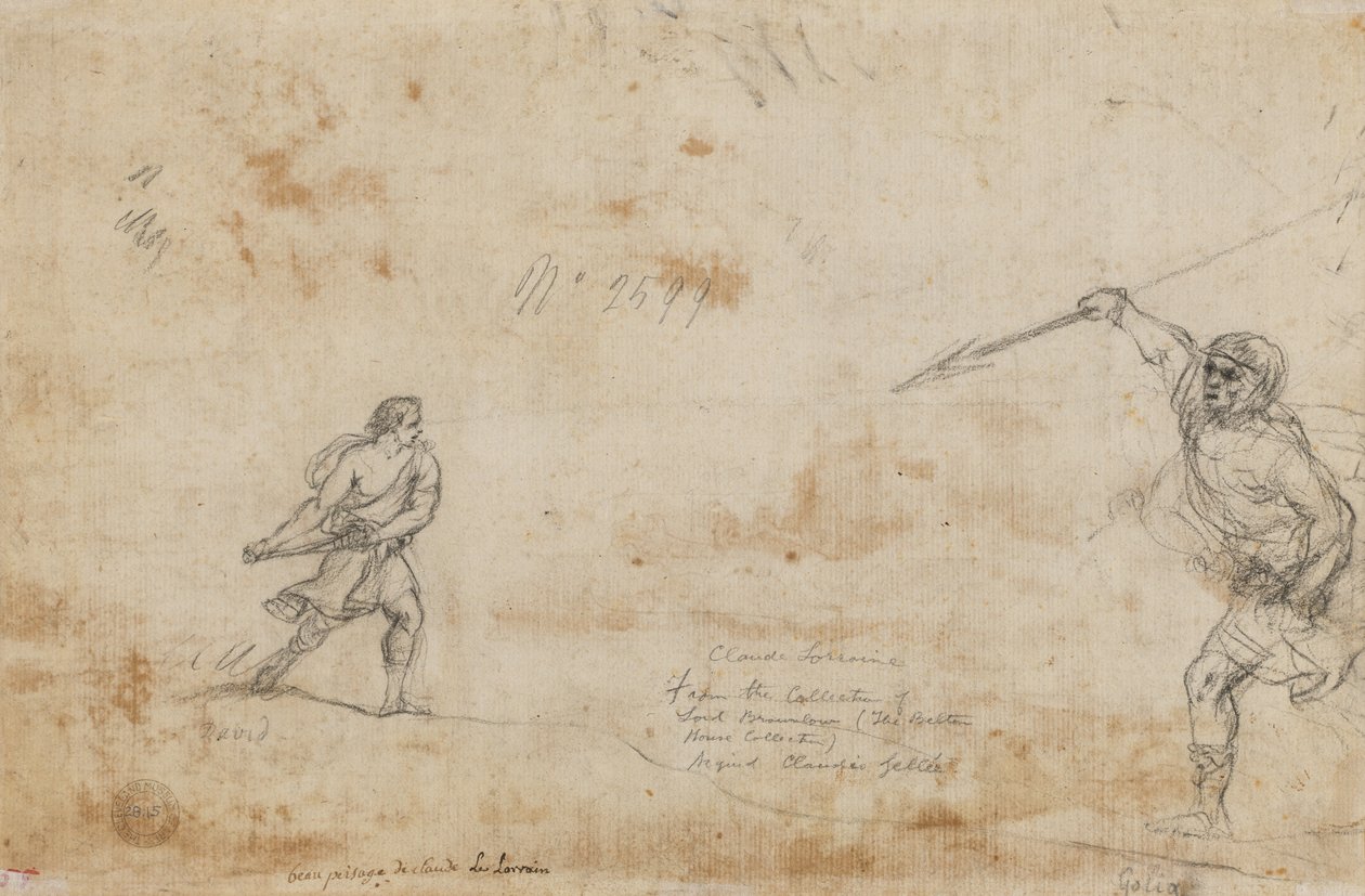 大卫和歌利亚（David and Goliath verso） 1645。 作者 克劳德·洛兰