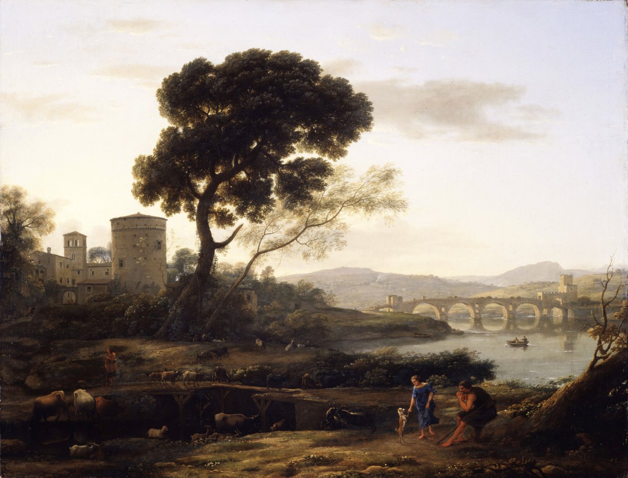 罗马附近的风景，以Ponte Molle的景色为背景，1645年 作者 克劳德·洛兰