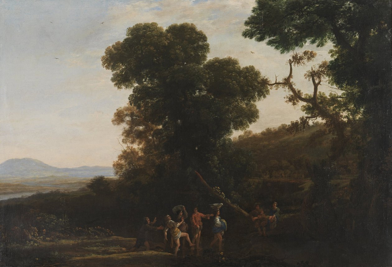 1636-1637年，风景如画的人物在溪流中嬉戏 作者 克劳德·洛兰