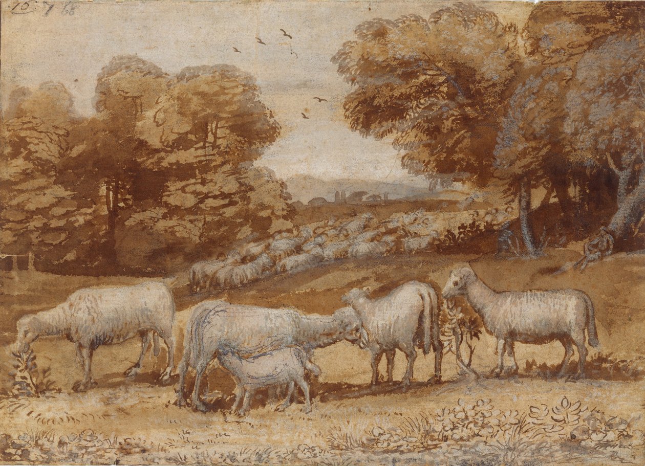 与绵羊的风景，ca。 1648年。 作者 克劳德·洛兰