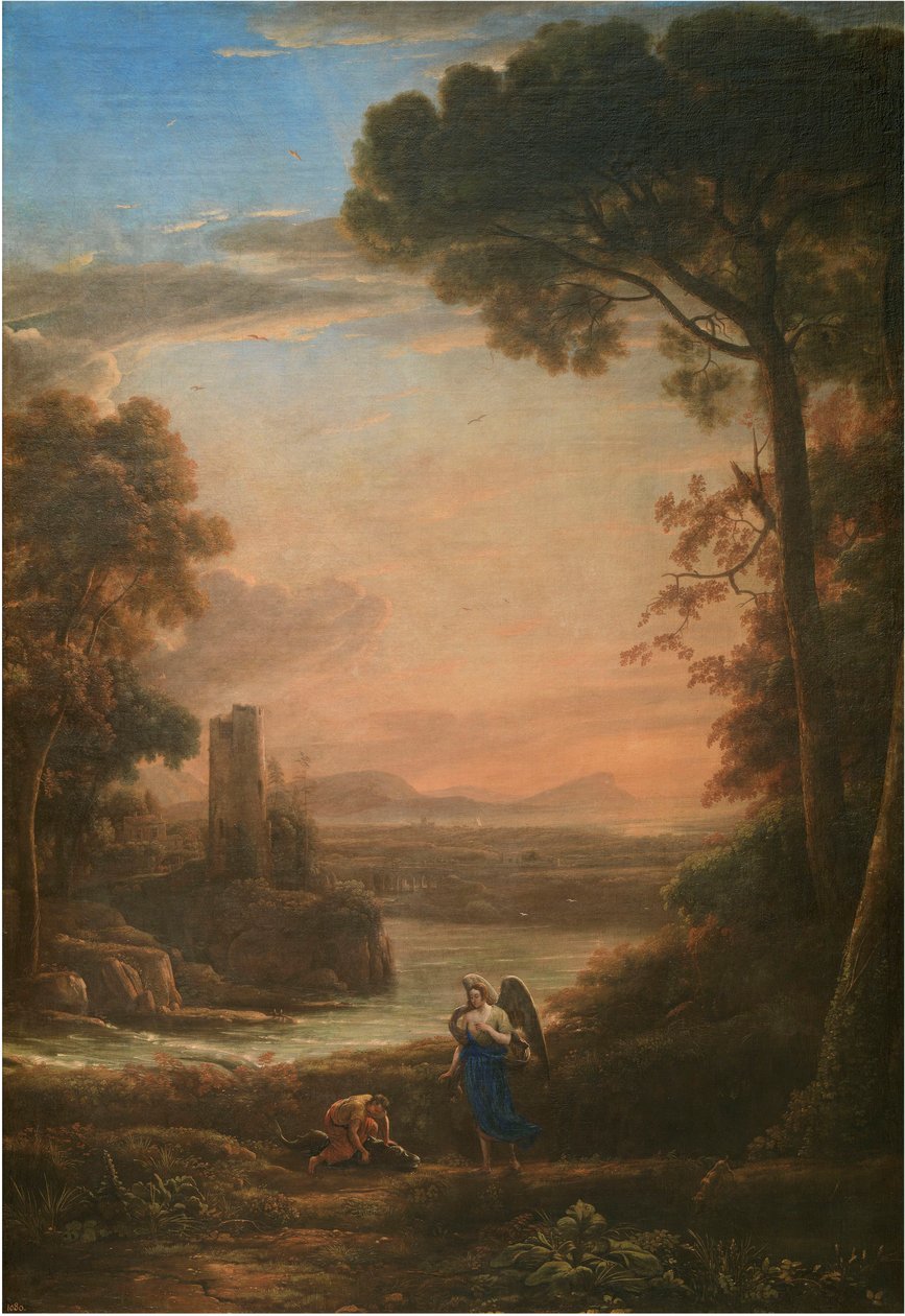 有托比亚斯和天使的风景，1639-1640。 作者 克劳德·洛兰