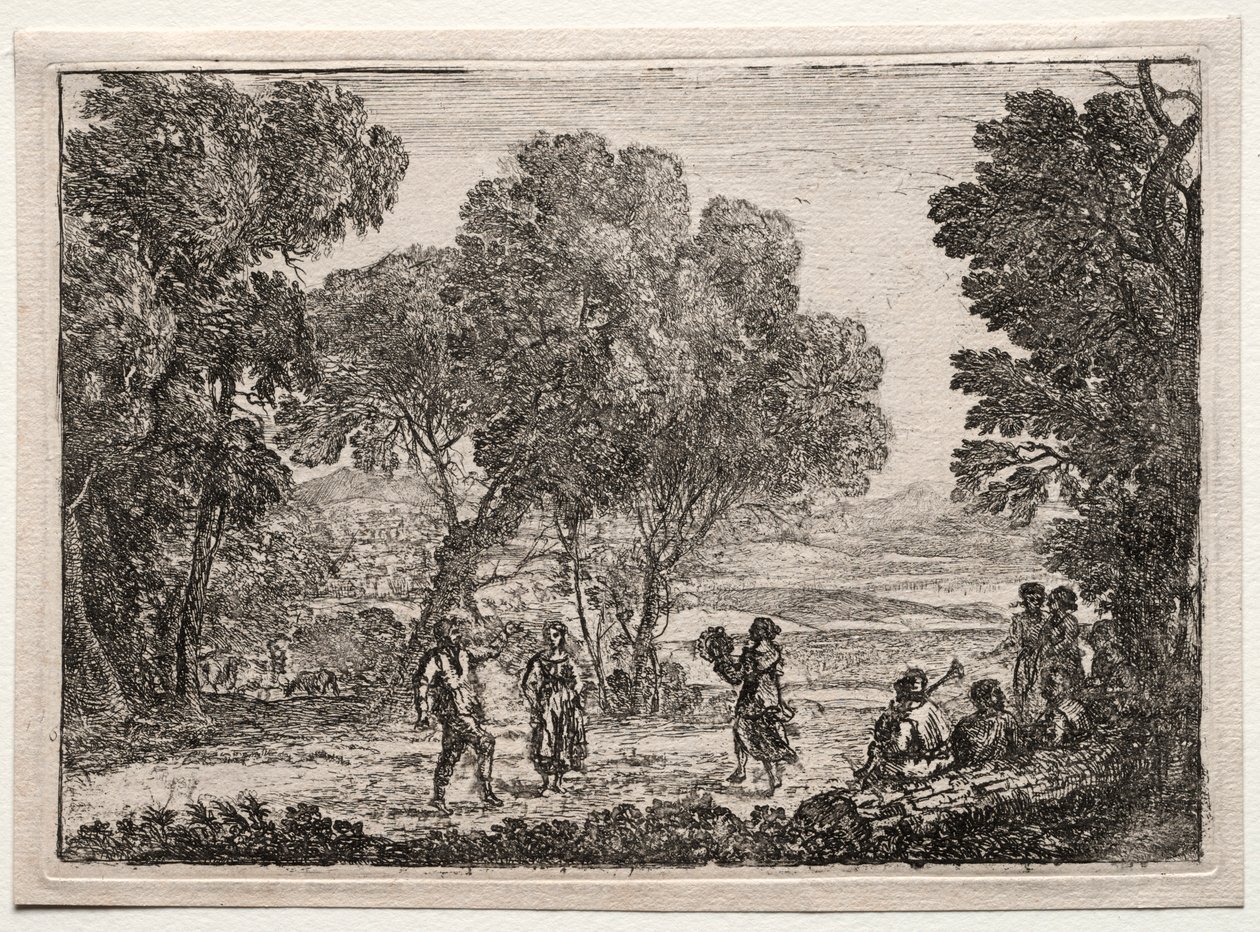 与乡村舞蹈小碟景观，c。 1637。 作者 克劳德·洛兰