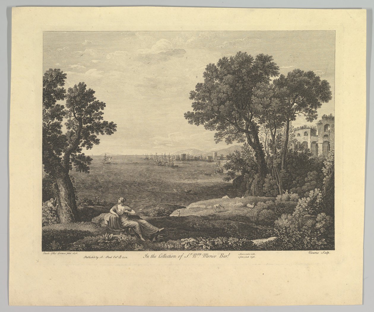 巴克斯和阿里阿德涅的海景画，1742年。 作者 克劳德·洛兰