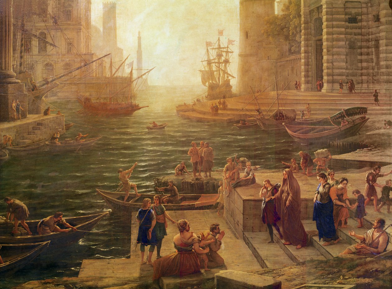 神圣罗马圣保罗登上奥斯蒂亚的下部细节，1639-40油画布 作者 克劳德·洛兰