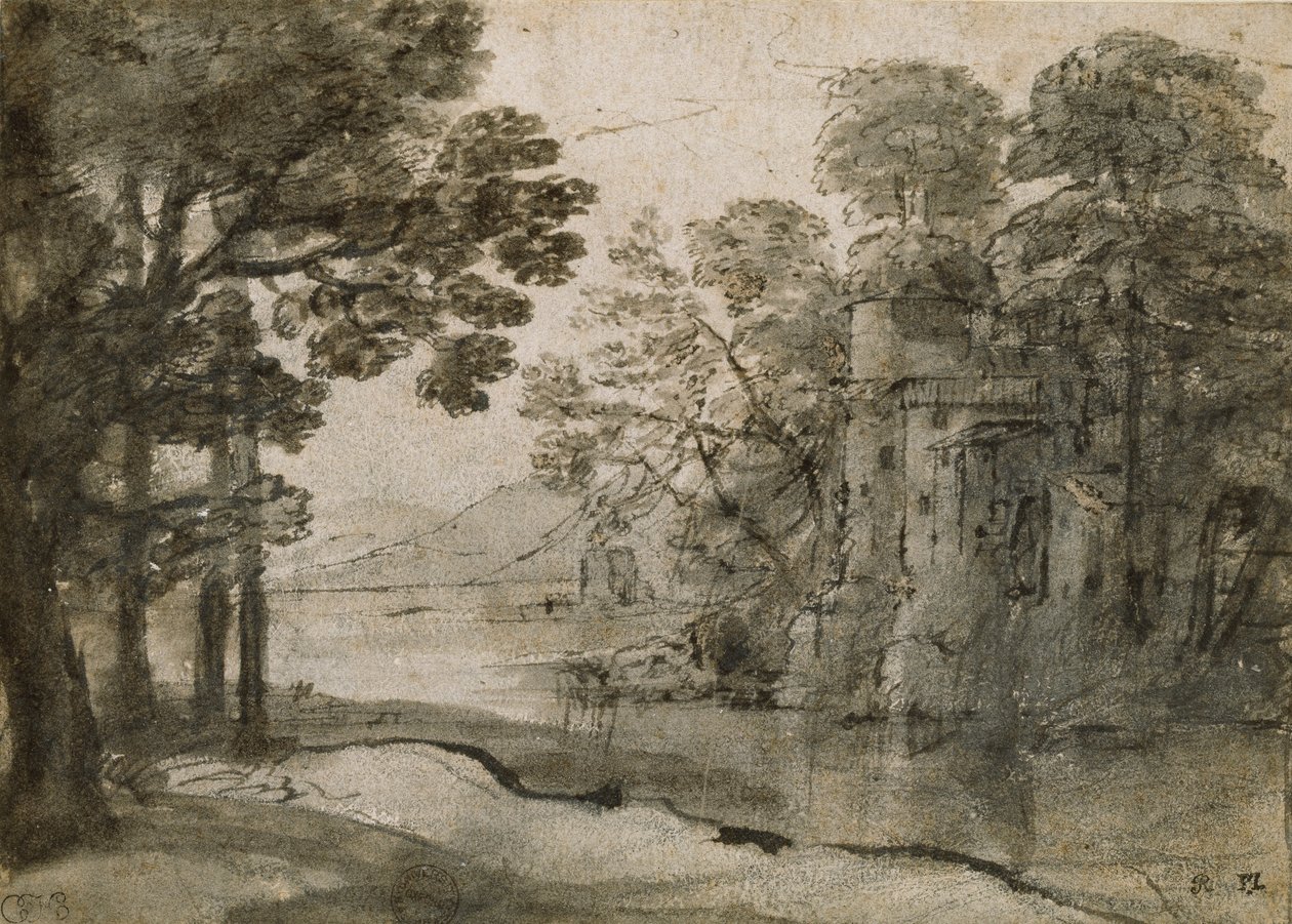树丛中的水磨，约1635-1638年 作者 克劳德·洛兰
