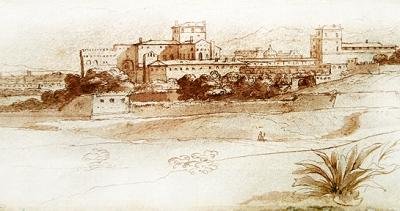 意大利小镇的景色，c.1630（笔和洗） 作者 克劳德·洛兰