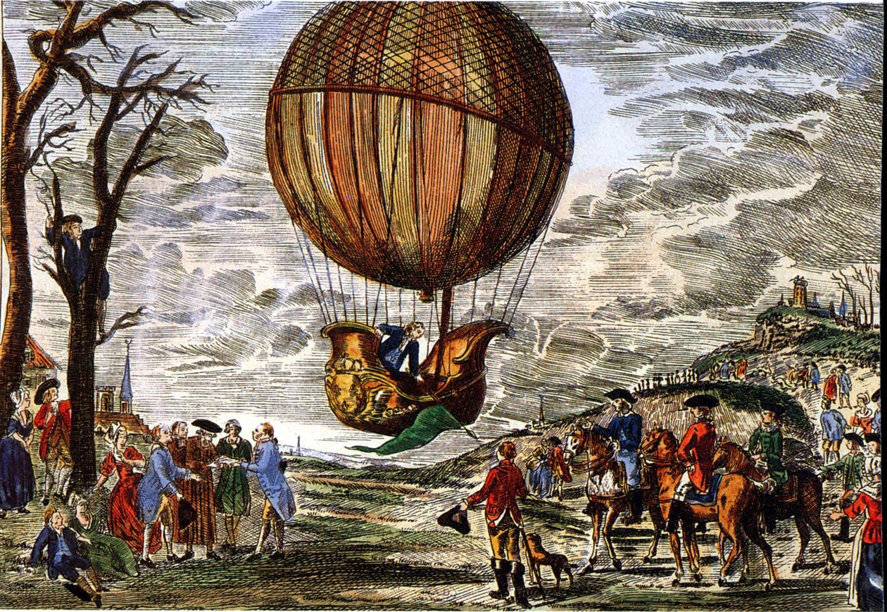 1783 年在沙特尔公爵注视下的热气球飞行，雕刻 作者 克劳德·路易斯（后）德拉斯