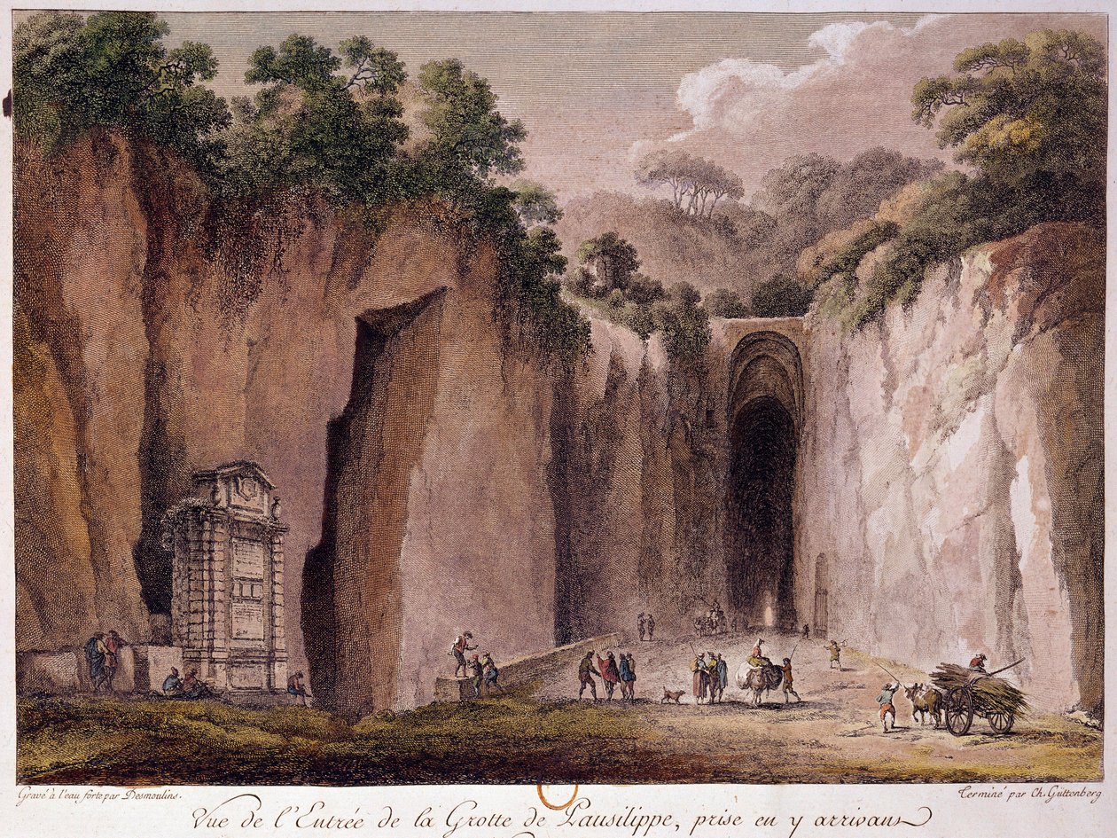 那不勒斯附近的保西利伯（Posillipo）洞穴（或 "Grotta Vecchia"）景观，由Chatelet绘制 作者 克劳德·路易斯·夏特莱