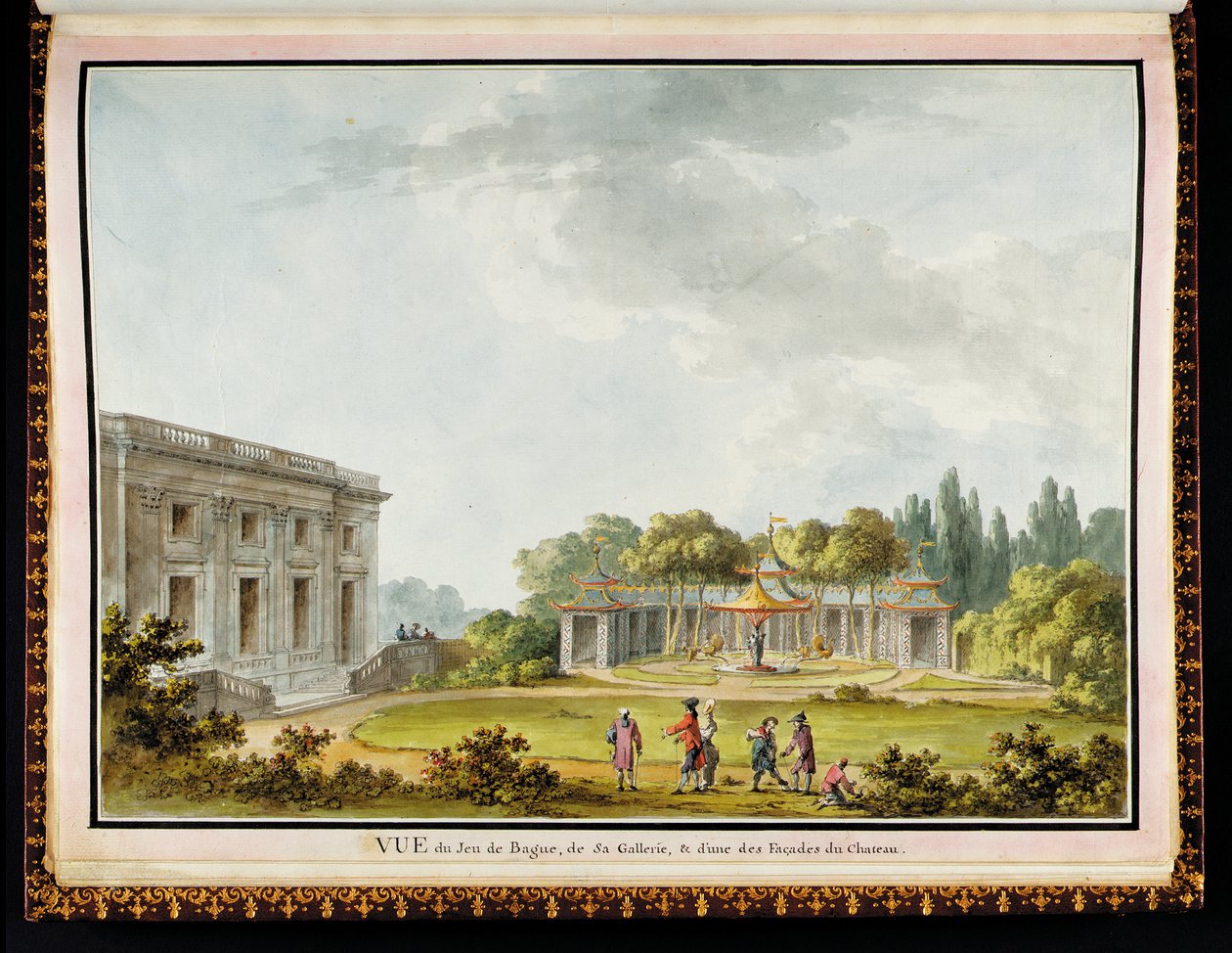 Petit Trianon皇后城堡和花园的“ Vue de Jeu de Bague，de Sa Gallerie和déune desFaçadesdu Chateau”：玛丽·安托瓦内特委托建筑师绘制的原始图纸和平面图的精美专辑理查德·米克 作者 克劳德·路易斯·夏特莱