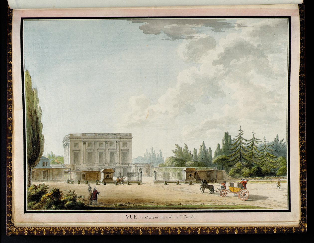 理查德·米克（Richard Mique，1728-94）从入口处观看城堡的景色，来自Recueil des Plans du Petit Trianon 作者 克劳德·路易斯·夏特莱