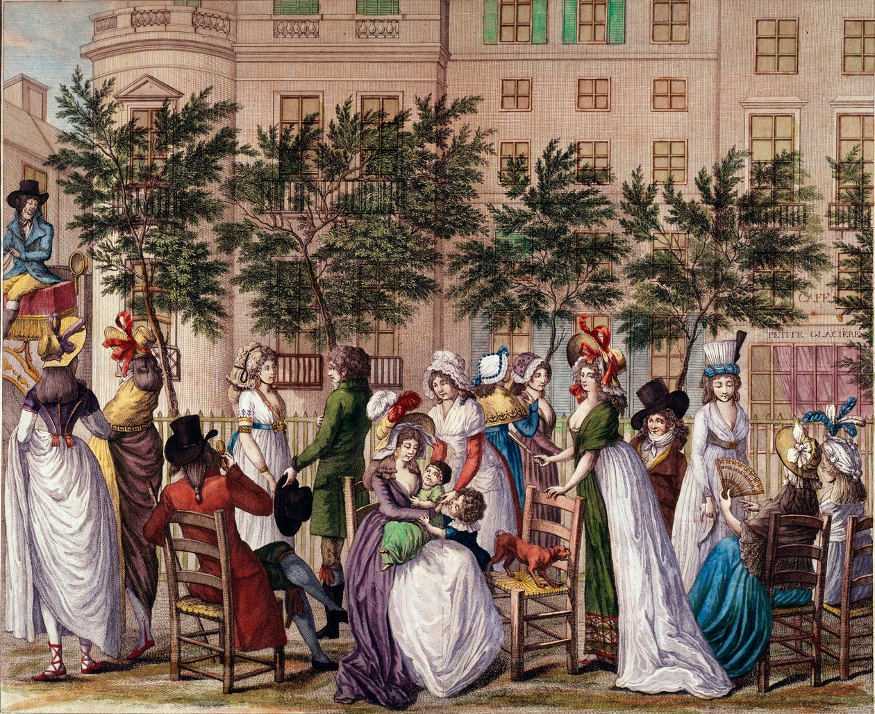 管理委员会下的时尚。"Le petit Coblenz"，巴黎的意大利人大道的长廊。Claude Louis Desrais（1746-1816）1798年的石版画。巴黎，卡纳瓦莱博物馆 作者 克劳德·路易·德斯赖斯