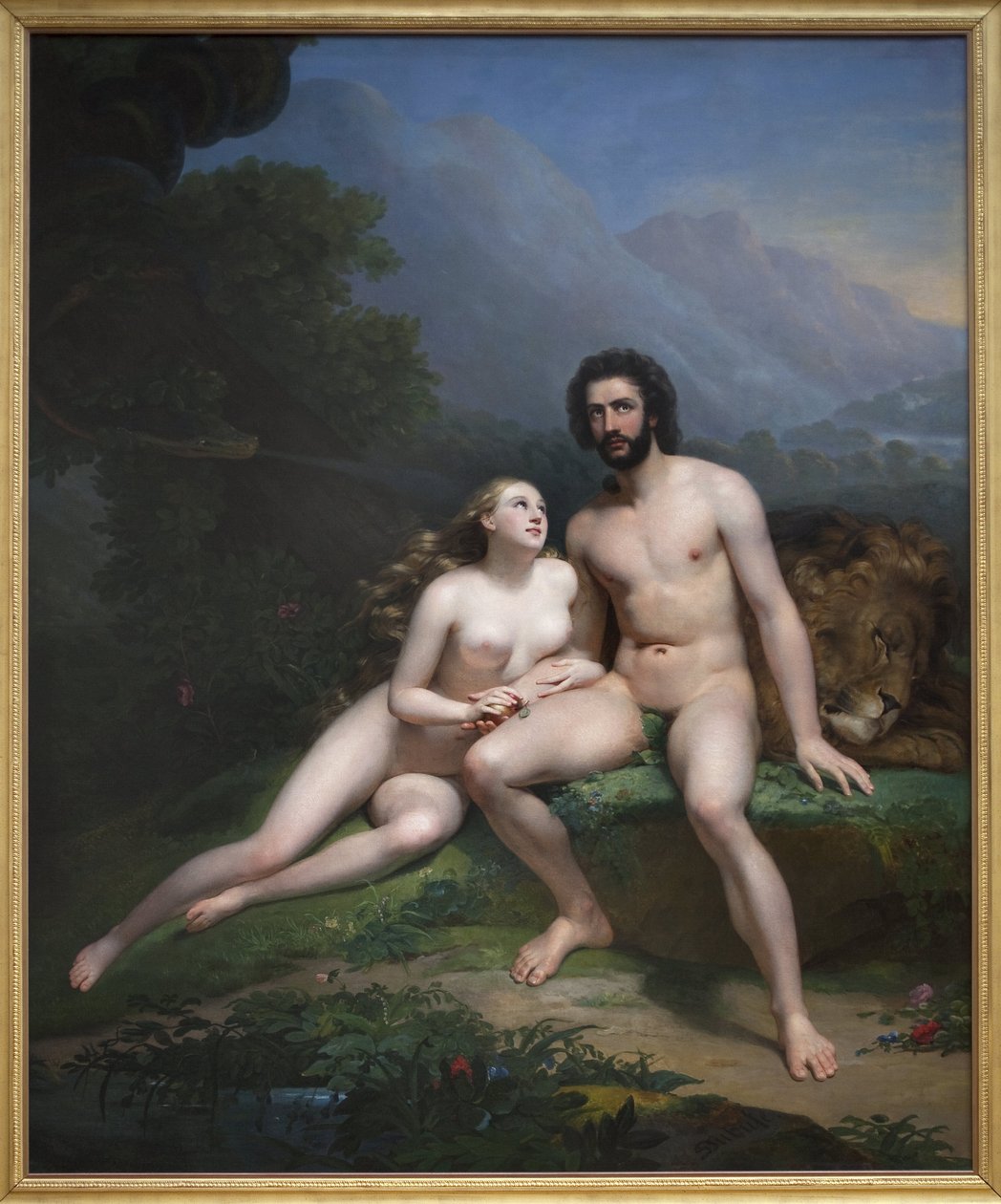 亚当和夏娃。 Claude Marie Dubufe (1790-1864) 作画，油画 作者 克劳德·玛丽·杜布菲