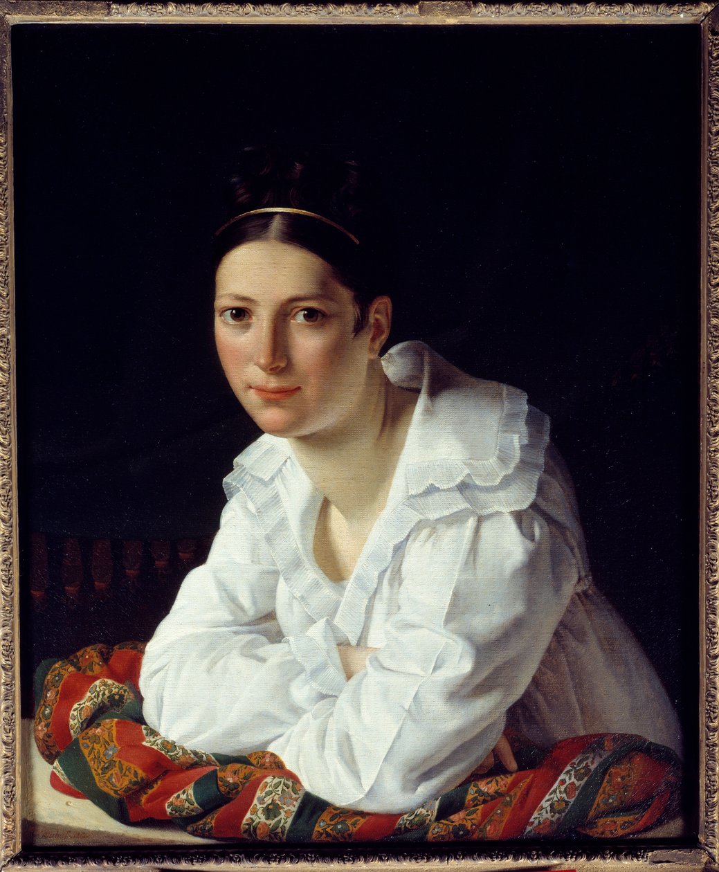 克劳德·玛丽·杜布夫夫人（Claude Marie Dubufe，1793-1837 年）的肖像，画家的妻子。 克劳德·玛丽·杜布费 (1790-1864) 的绘画 作者 克劳德·玛丽·杜布菲