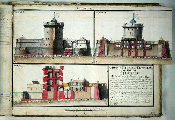 地图131 F fol.85 Chapus堡的横断面和立面，来自Traite de Fortifications，1720 作者 克劳德·马斯