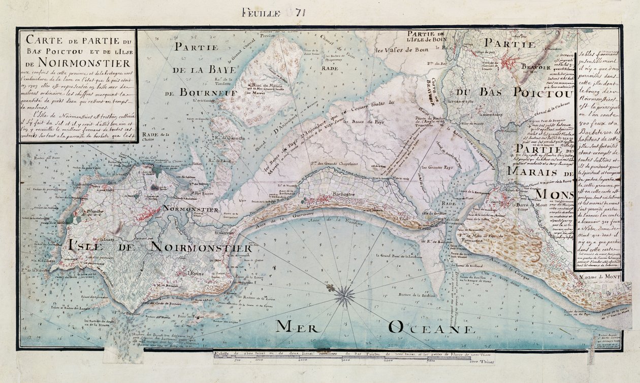 Atlas 131 H.fol 71 Bas-Poitou和Ile de Noirmoutier的一部分地图，1703（笔，墨水和纸上的wc） 作者 克劳德·马斯