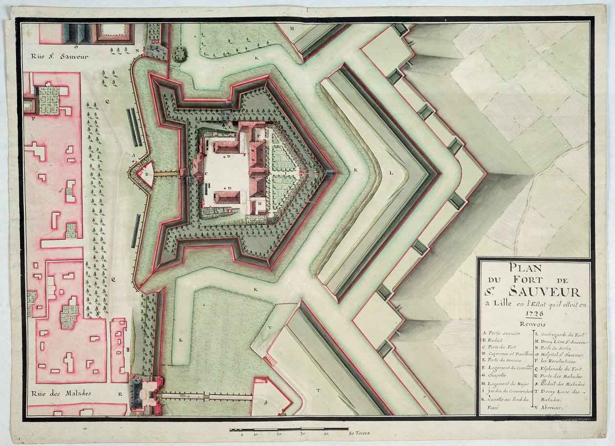 1728年，里尔圣索沃尔堡，来自&39;Traite de Fortifications&39;（笔墨和纸上的wc） 作者 克劳德·马斯