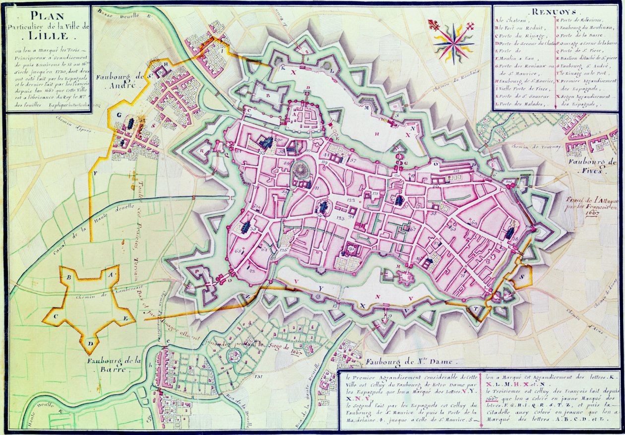 里尔镇地图，来自&39;Atlas et Histoire de Lille&39;（纸和纸上的墨水和纸） 作者 克劳德·马斯