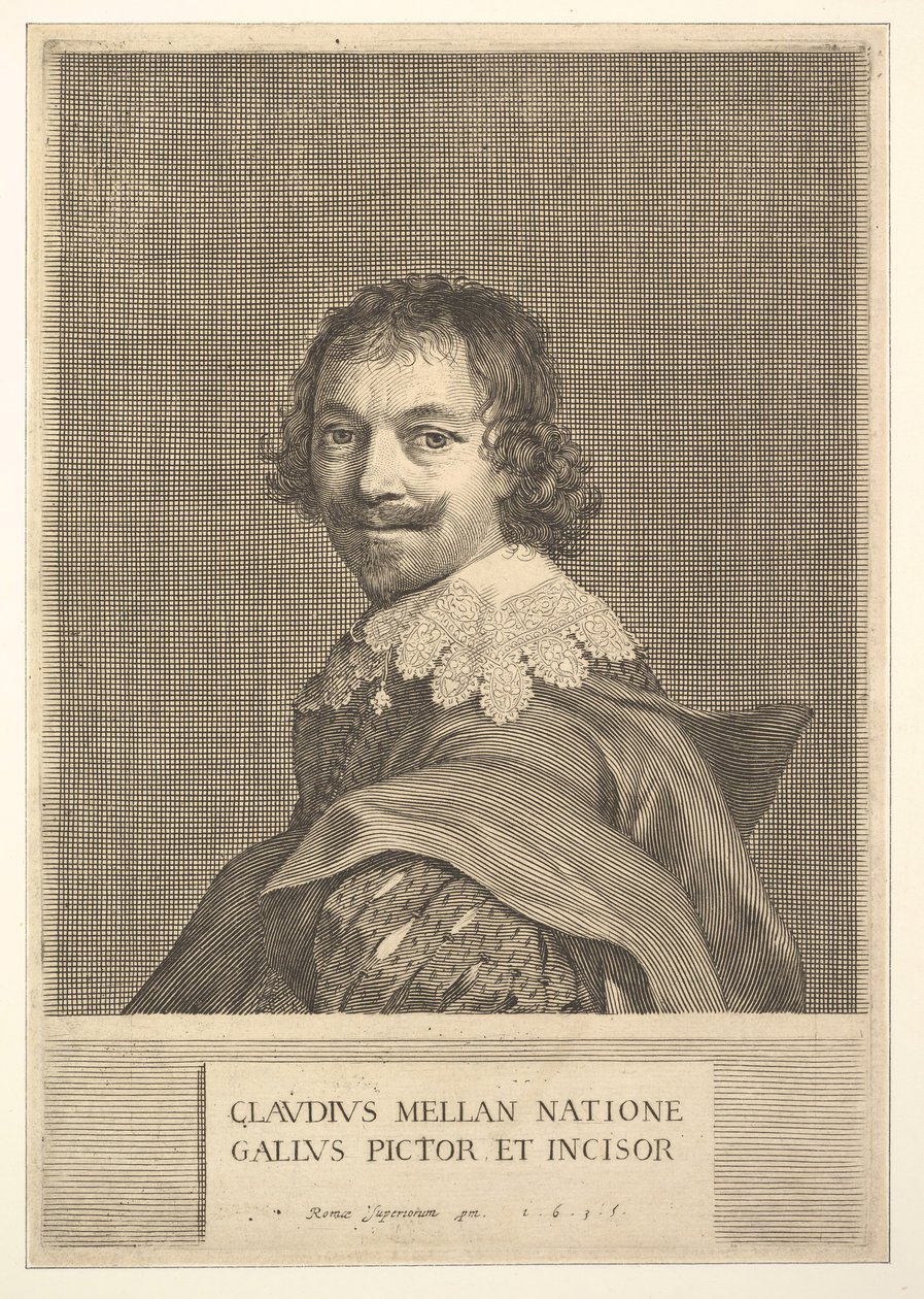 克劳德·梅伦（Claude Mellan）：《自画像》，1635年。 作者 克劳德·梅伦
