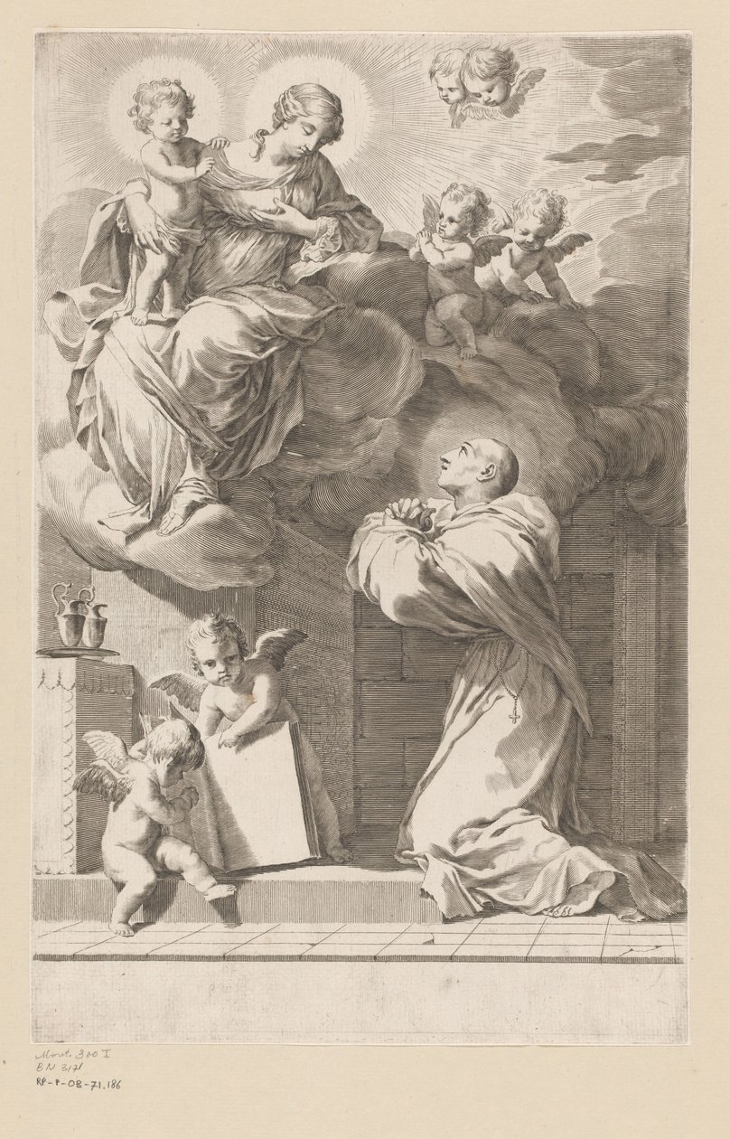 H.圣伯纳德跪在圣母与圣婴显灵前
扉页为圣伯纳德，Divi Bernardi Abbatis（......），1640 年 作者 克劳德·梅伦