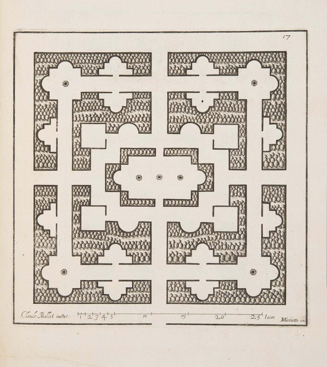 花坛设计，摘自《计划与花园剧院》，1652年出版（雕刻）。 作者 克劳德·莫莱特