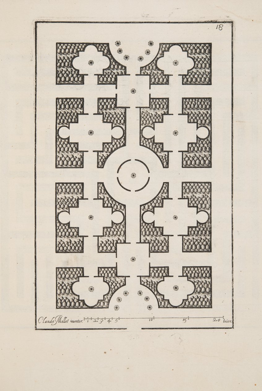 花坛设计，摘自《计划与花园剧院》，1652年出版（雕刻）。 作者 克劳德·莫莱特