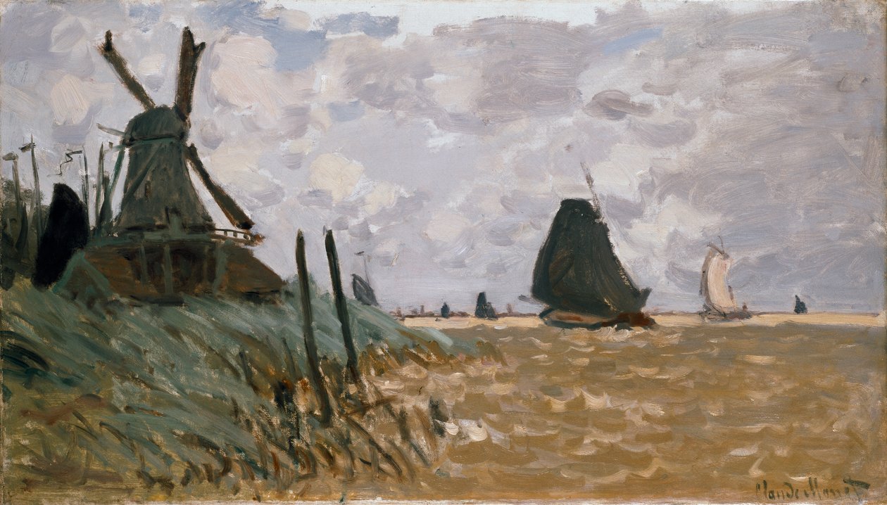 赞丹附近的一个磨坊，1871年 作者 克劳德·莫奈
