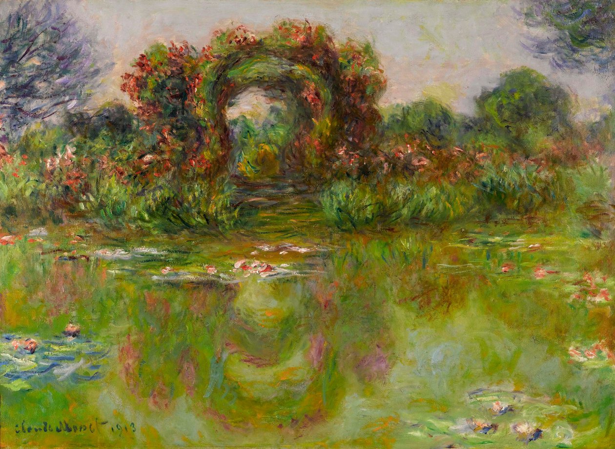 ""Bassin aux Nympheas, les Rosiers"" Peinture de Claude Monet (1840-1926) 作者 克劳德·莫奈