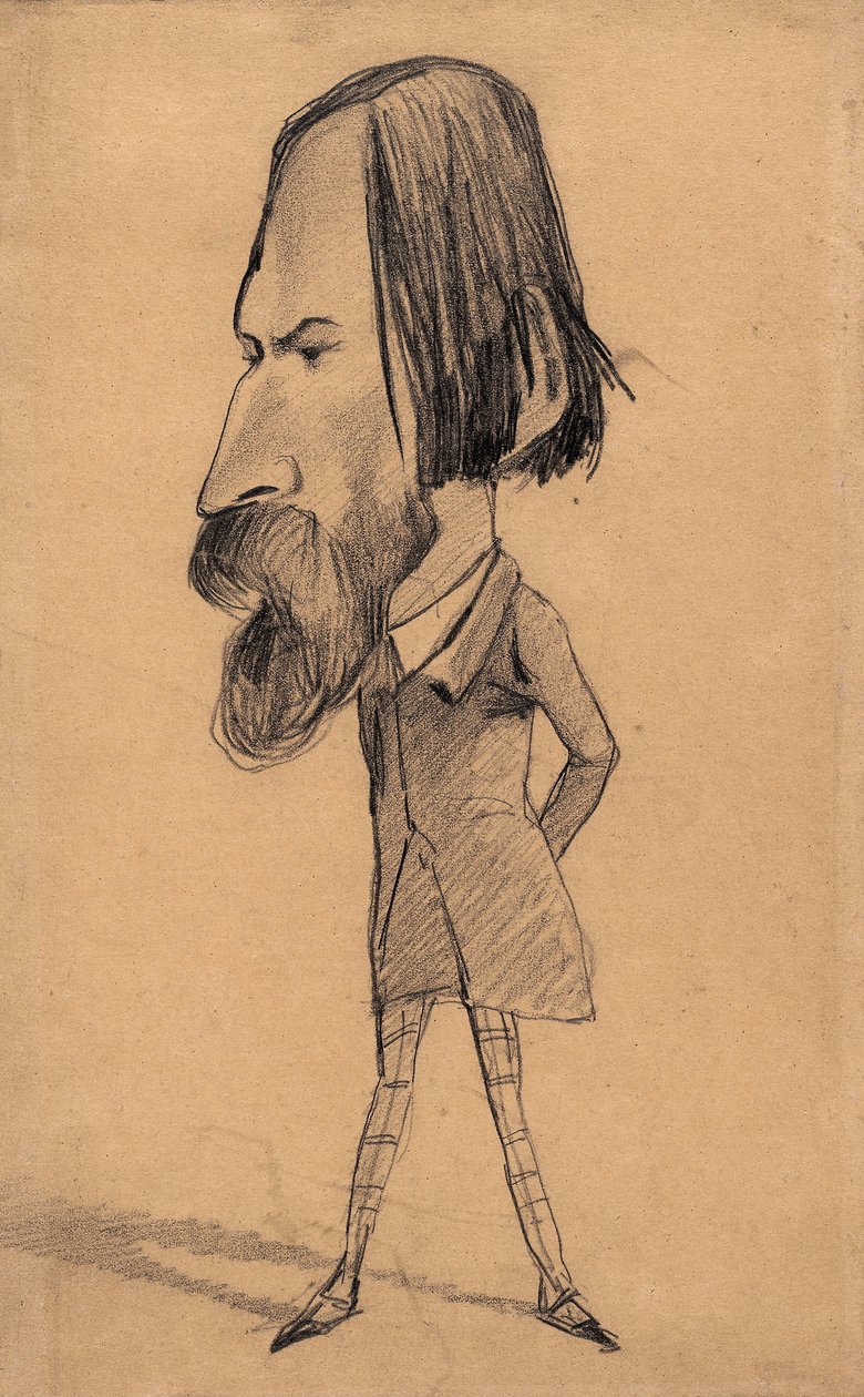 Auguste Vacquerie 的漫画，c.1859（棕褐色编织纸上的石墨擦除） 作者 克劳德·莫奈