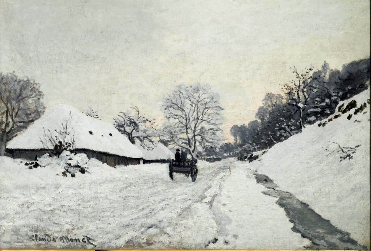购物车，翁弗勒雪下的道路（布面油画 作者 克劳德·莫奈