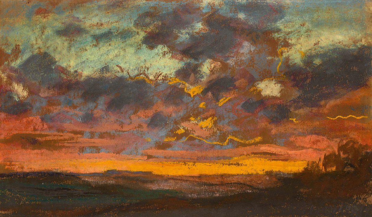 日落，约 1868 年（纸上粉彩画） 作者 克劳德·莫奈