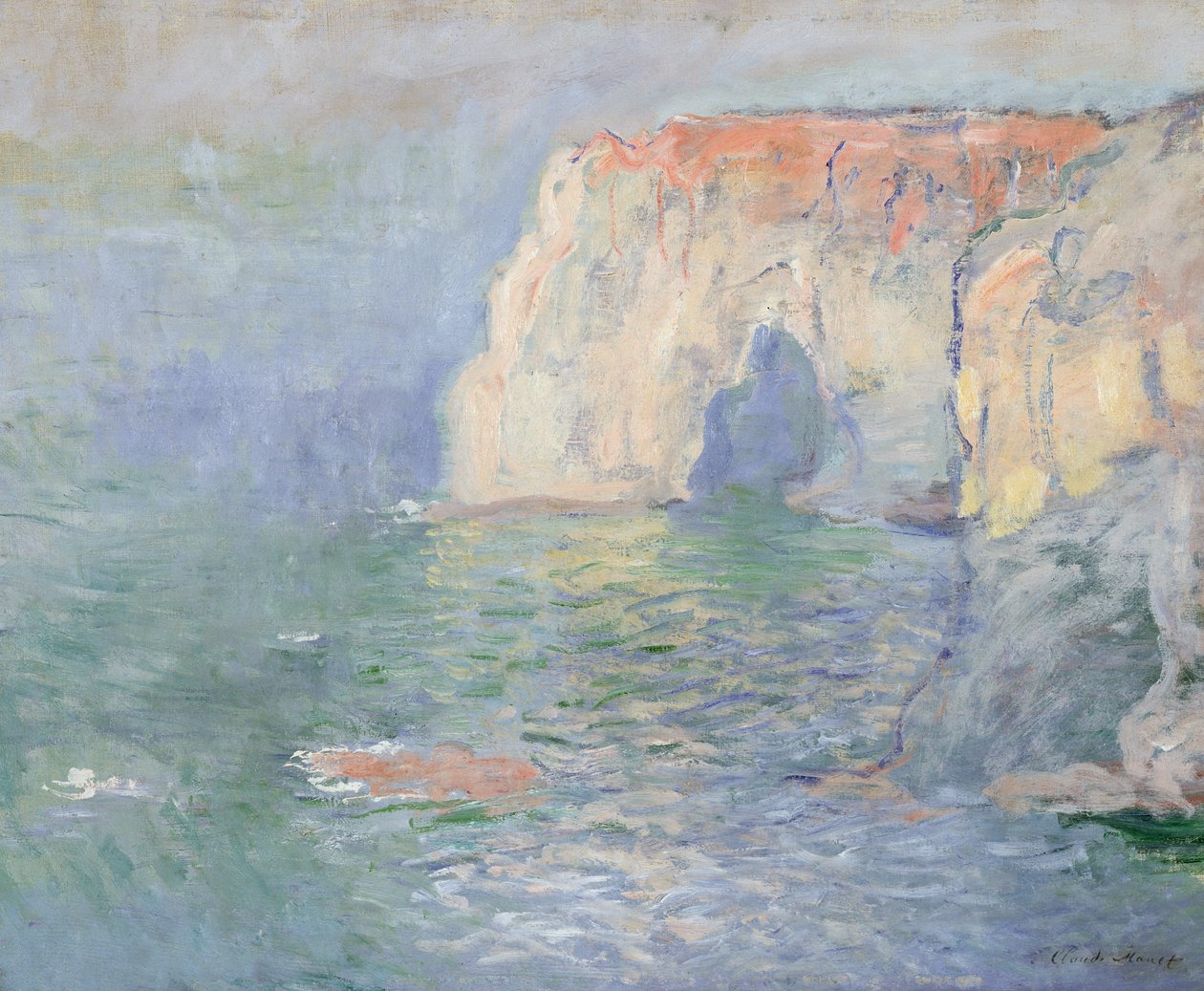 埃特勒塔（Etretat）：勒曼内波特（Le Manneport），在水面上的倒影 作者 克劳德·莫奈