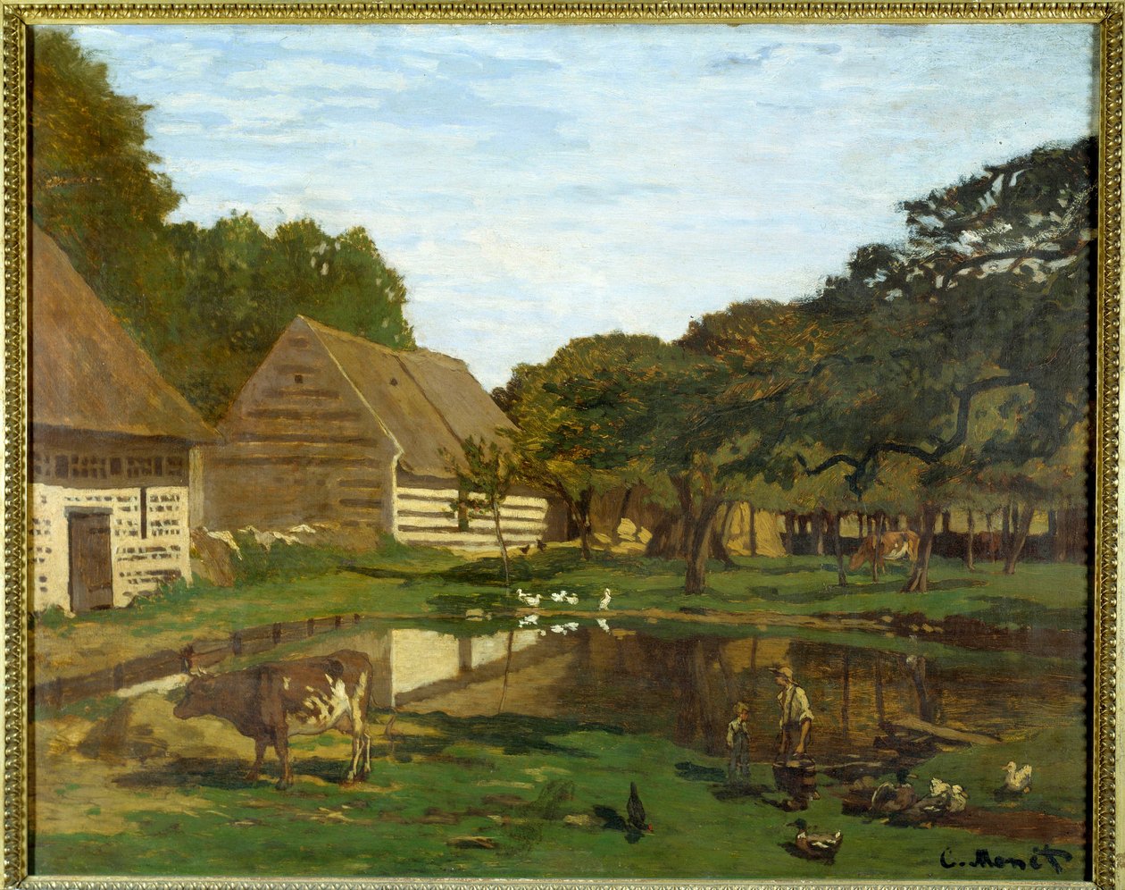 诺曼底的农场（在 Pays de Caux）。 克劳德·莫奈 (1840-1926) 的绘画 作者 克劳德·莫奈