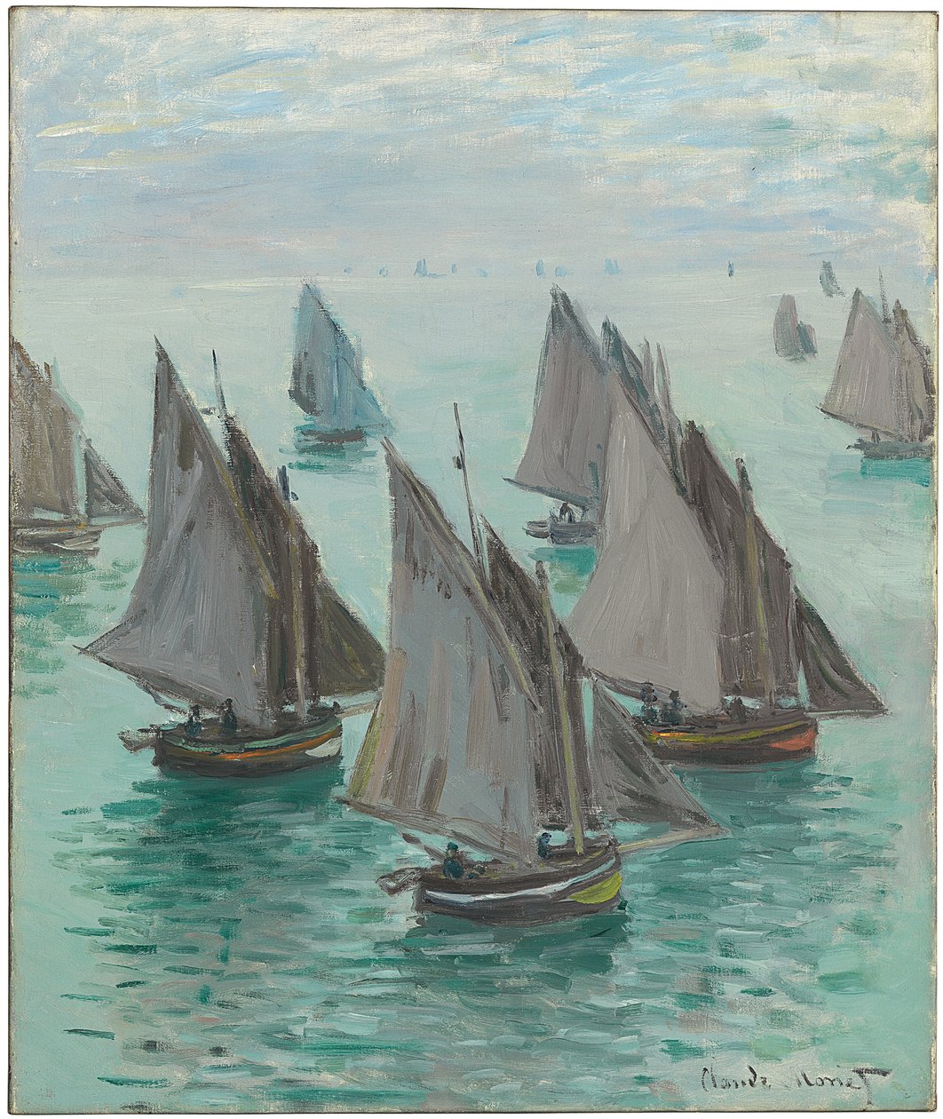 渔船，风平浪静，1868年 作者 克劳德·莫奈