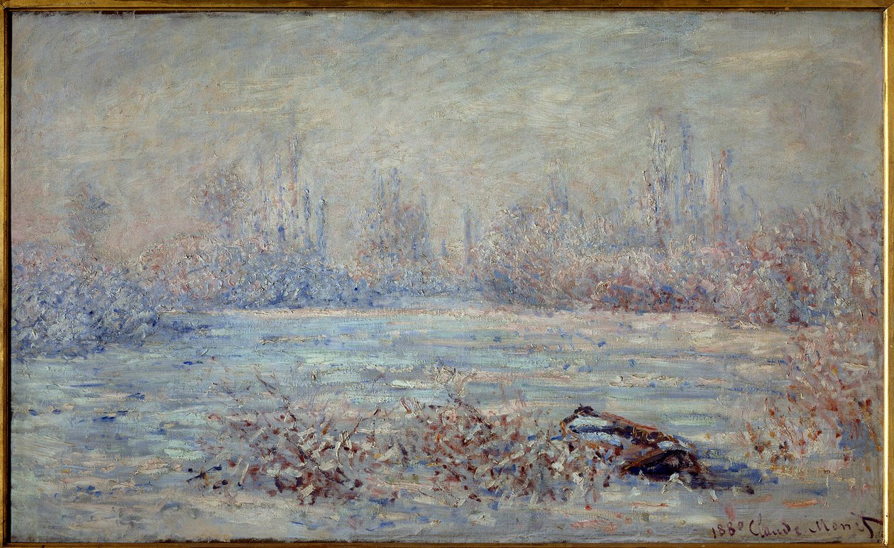 1880 年 Vetheuil 附近的霜冻 克劳德·莫奈 (Claude Monet) (1840-1926) 1880 年昏暗的绘画。 0,61 x 1 米。 巴黎，奥赛博物馆 作者 克劳德·莫奈