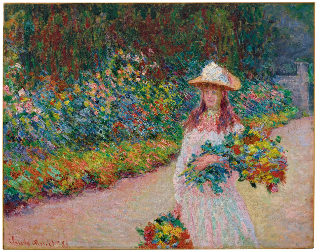 年轻的女孩，在吉维尼的花园，1888年 作者 克劳德·莫奈