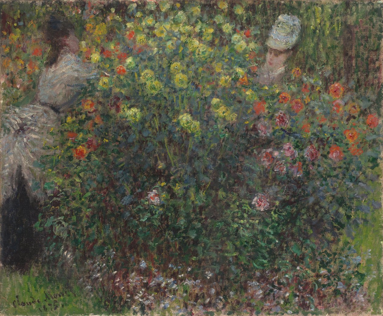 花中的女人，1875年 作者 克劳德·莫奈