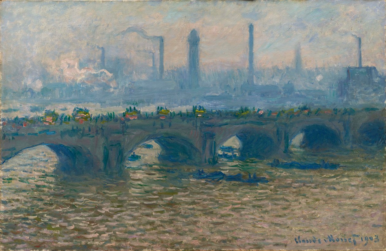 Le Pont de Waterloo, temps gris 滑铁卢桥，灰色天气，1903年。 作者 克劳德·莫奈