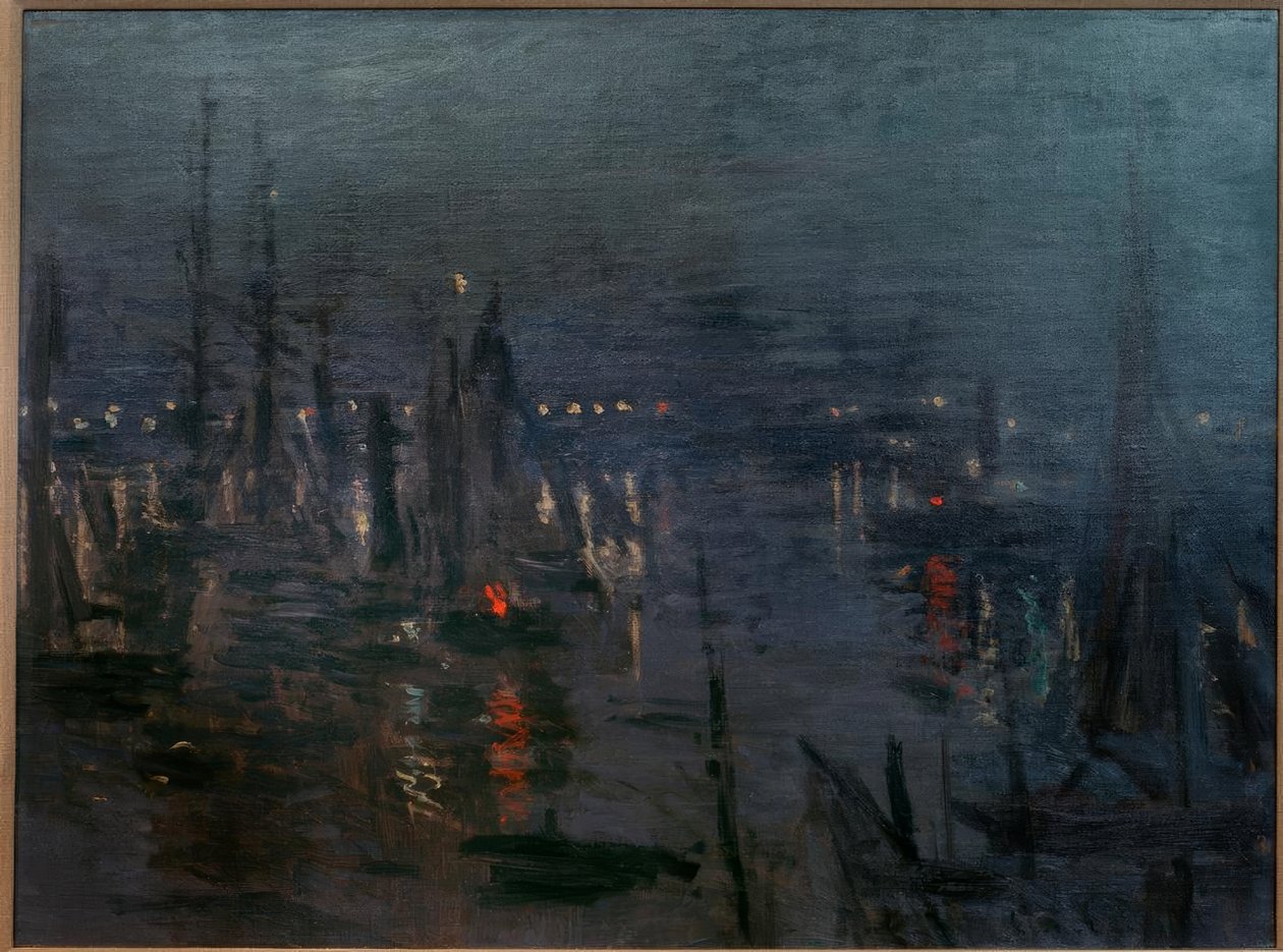 勒阿弗尔港，夜景（Der Hafen von Le Havre bei 作者 克劳德·莫奈