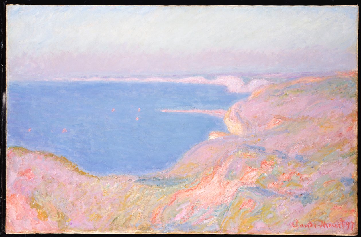 日落，迪耶普附近的悬崖上，1897年 作者 克劳德·莫奈