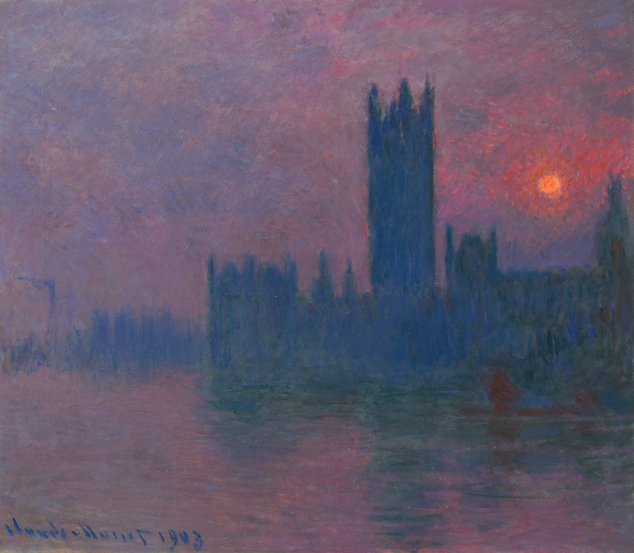议会，夕阳，约 1900-03 年（布面油画） 作者 克劳德·莫奈