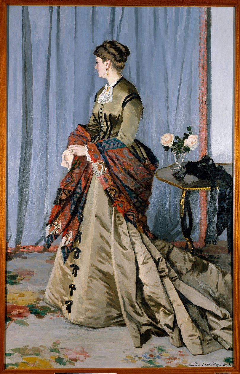 路易斯·约阿希姆·高迪伯特夫人（1846-1877）于 1868 年创作的肖像（2.17 x 1.38 厘米）。 克劳德·莫奈（Claude Monet，1840-1926 年）的布面油画。 奥赛博物馆 - 路易斯·约阿希姆·高迪伯特夫人（1846-1877）于 1868 年的全长肖像（2.17 x 1.38 厘米）。 布面油画 b 作者 克劳德·莫奈