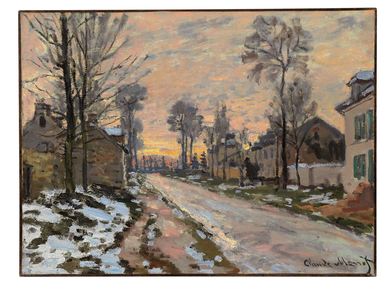 通往卢浮宫的路，融雪，落日，约1869-70年 作者 克劳德·莫奈