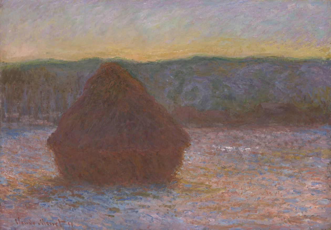 麦垛解冻，日落时分，189091。 作者 克劳德·莫奈