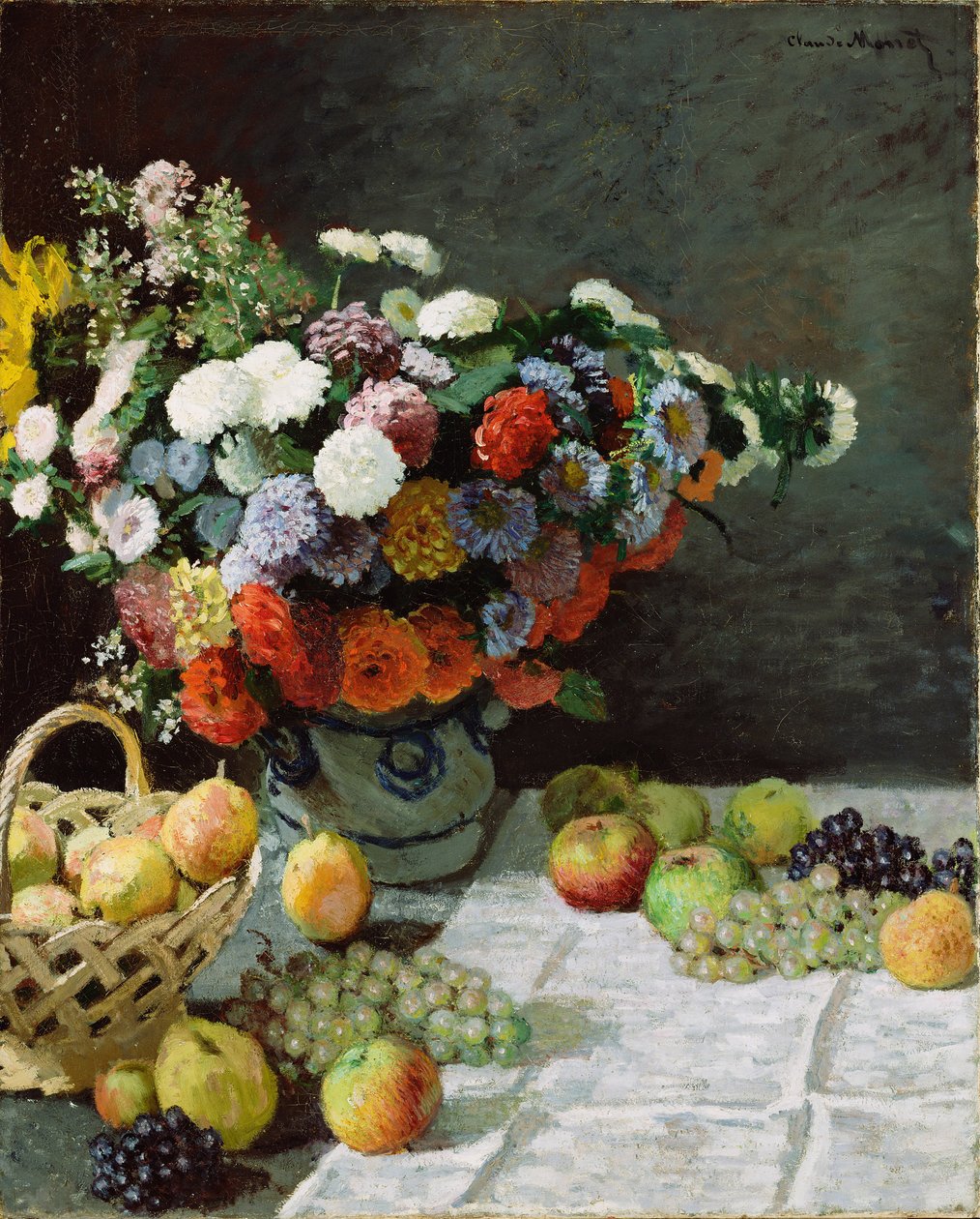 花朵和水果静物画，1869年 作者 克劳德·莫奈