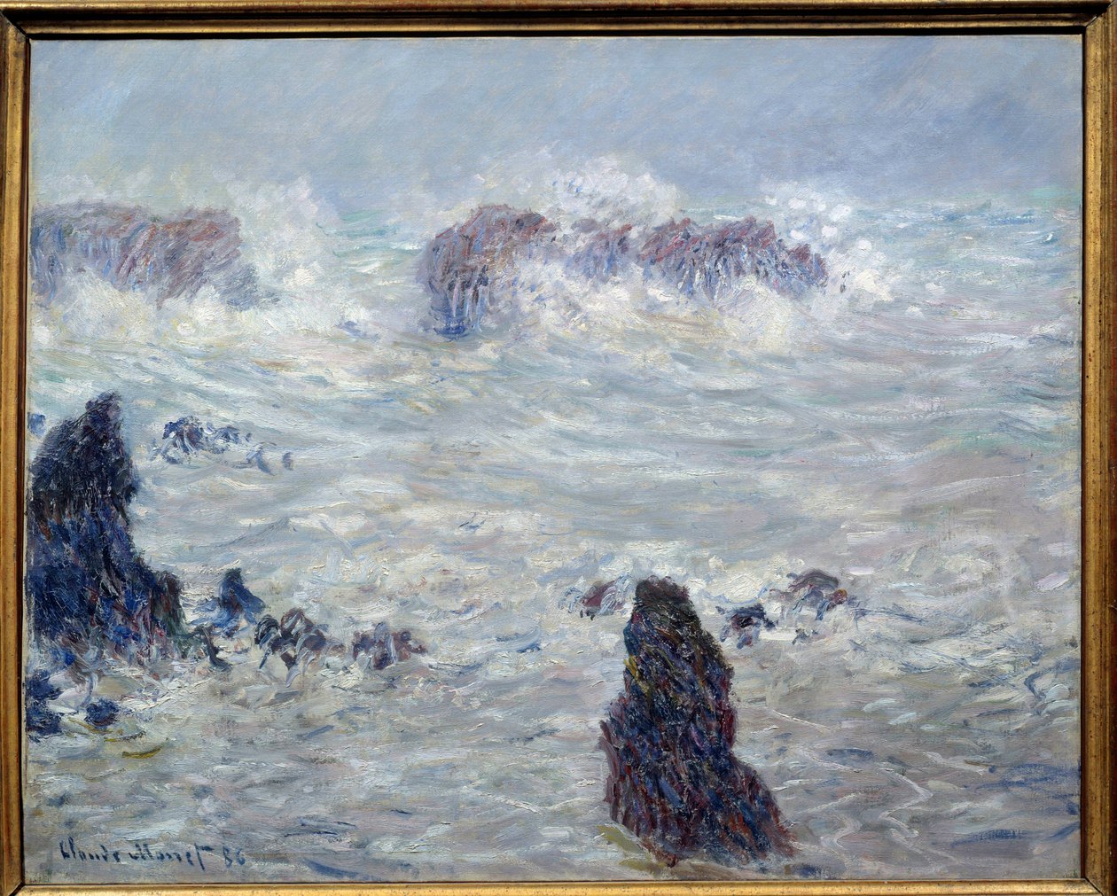 Tempete，Belle-Ile（Belle Ile en mer或Belle-Ile-en-Mer，布列塔尼）的海岸。克劳德-莫奈（1840-1926）的画作 作者 克劳德·莫奈