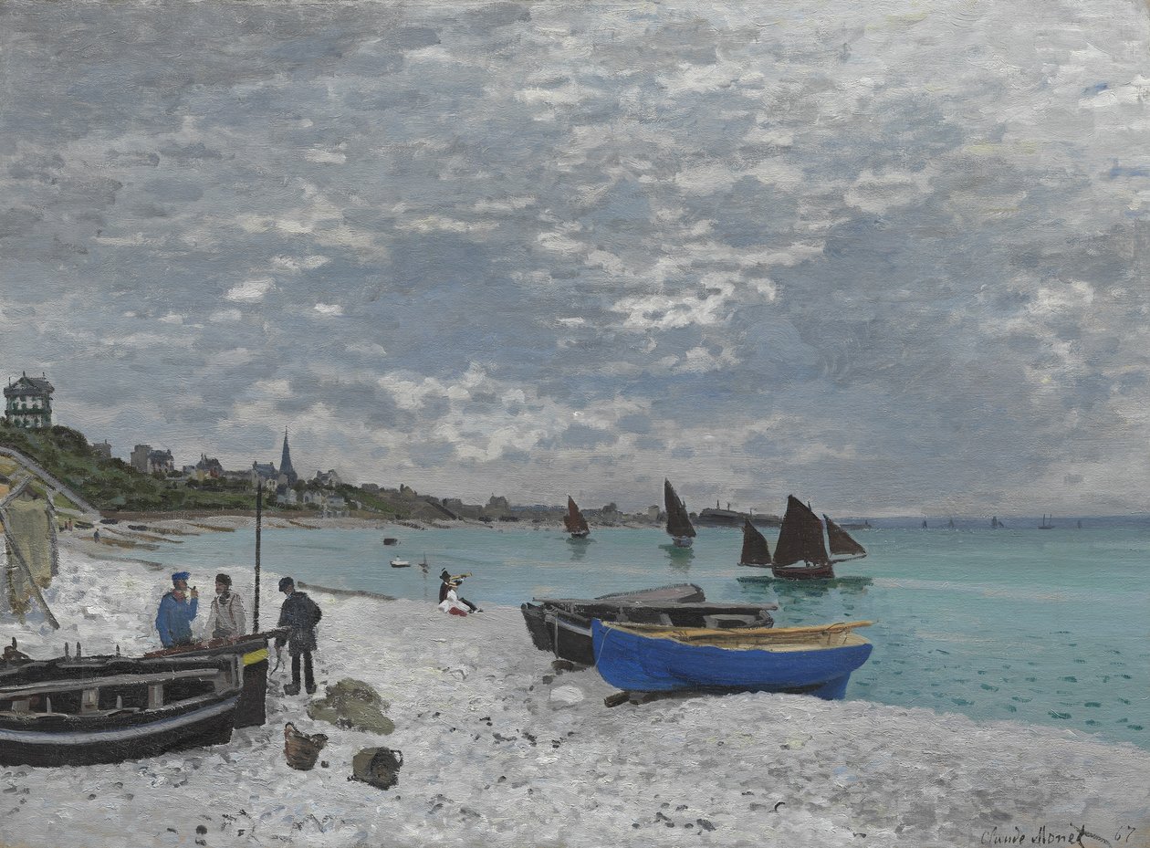 Sainte-Adresse的海滩，1867年 作者 克劳德·莫奈