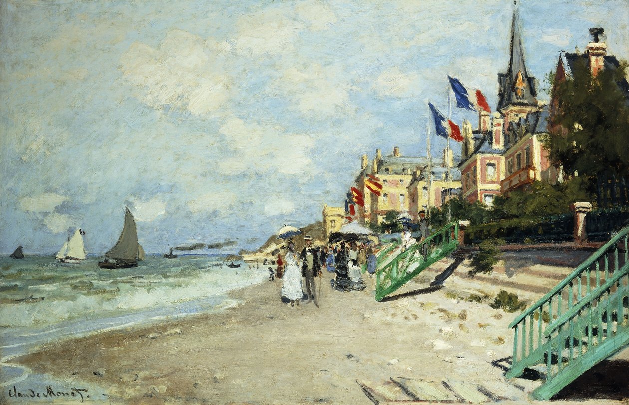 特鲁维尔海滩； La Plage a Trouville，1870年 作者 克劳德·莫奈