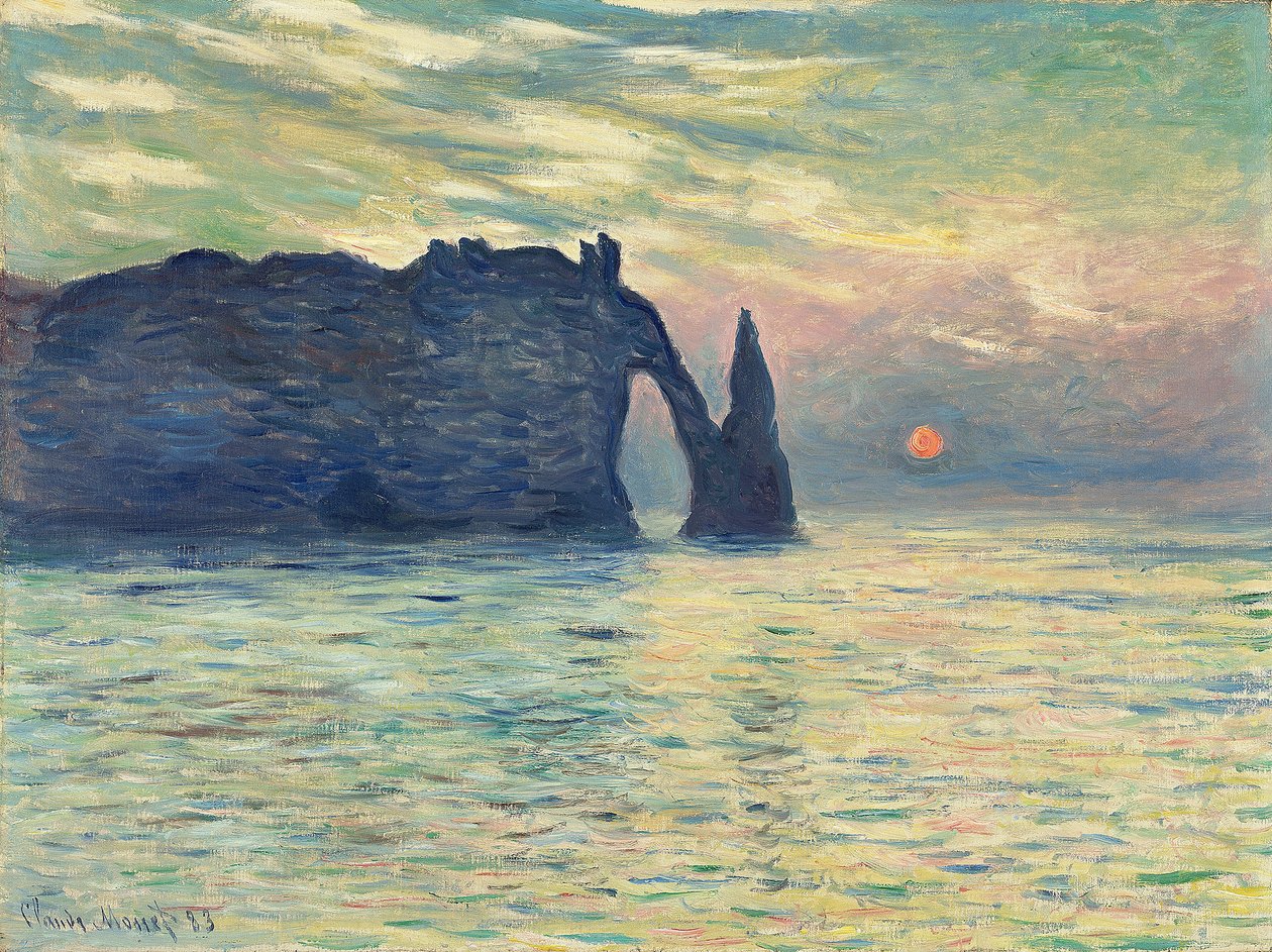 The Cliff, Etretat, Sunset par Monet, Claude (1840-1926) 作者 克劳德·莫奈