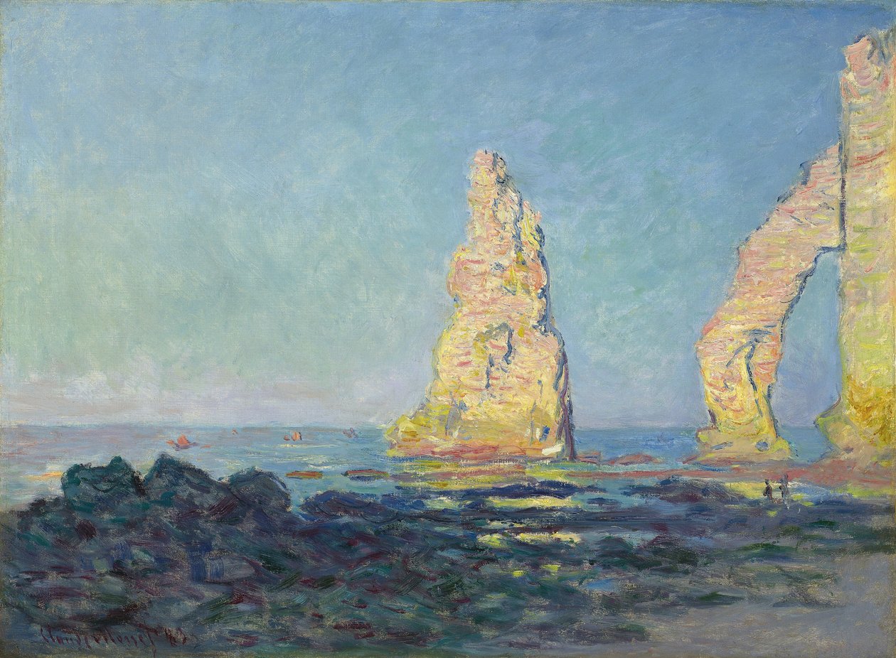 埃特勒塔针，退潮；艾吉尔·埃特尔塔（Aiguille d“ Etretat），玛丽·巴塞（mare basse），1883年 作者 克劳德·莫奈