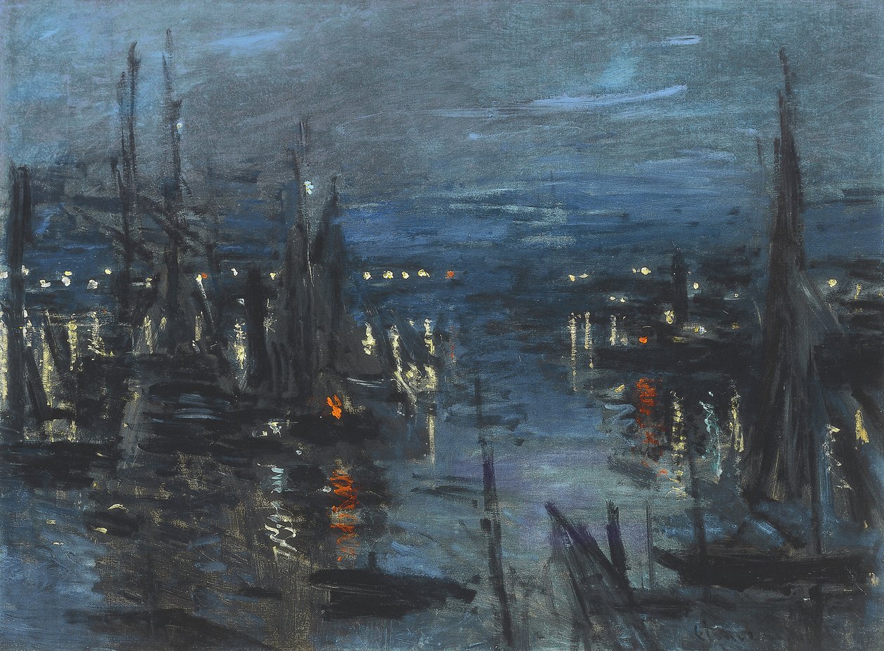 勒阿弗尔港，夜景；港口的阿弗尔，夜的影响，1873年 作者 克劳德·莫奈
